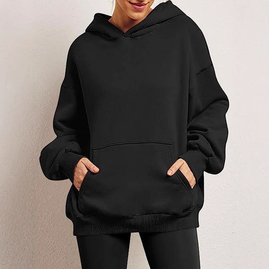 Damen nan Oversize-Kapuzenpullover mit verlängertem Rückenteil, innen angerautem Fleece und Kängurutasche Shop Nory