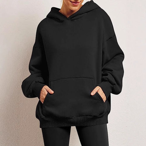 Damen nan Oversize-Kapuzenpullover mit verlängertem Rückenteil, innen angerautem Fleece und Kängurutasche Shop Nory