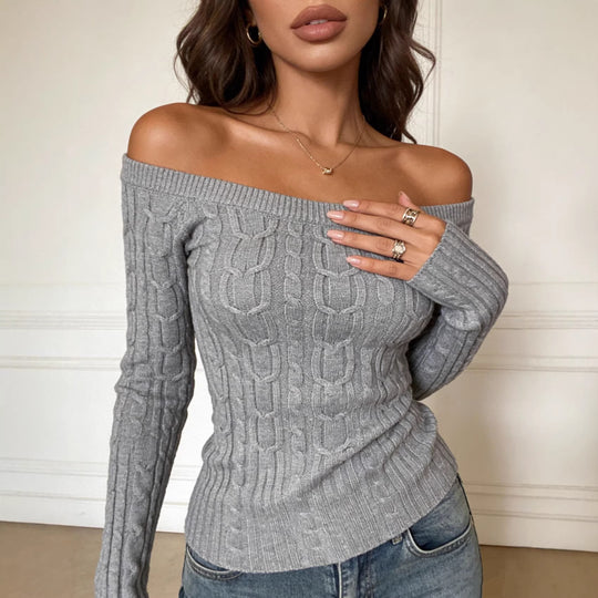 Damen Schulterfreier Zopfstrick‑Pullover mit figurbetonter Silhouette Shop Nory