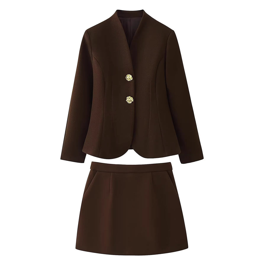 Damen Taillierter Blazer mit Stehkragen und dekorativen Goldknöpfen Shop Nory