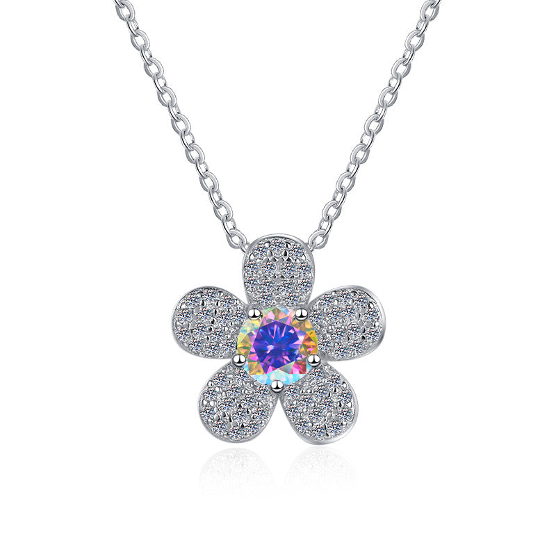 Damen Halskette mit floralen Anhänger und funkelnden Kristallen Shop Nory