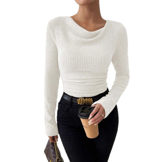 Damen nan eng anliegendes Rippenstrick-Longsleeve mit geraffter Taille Shop Nory