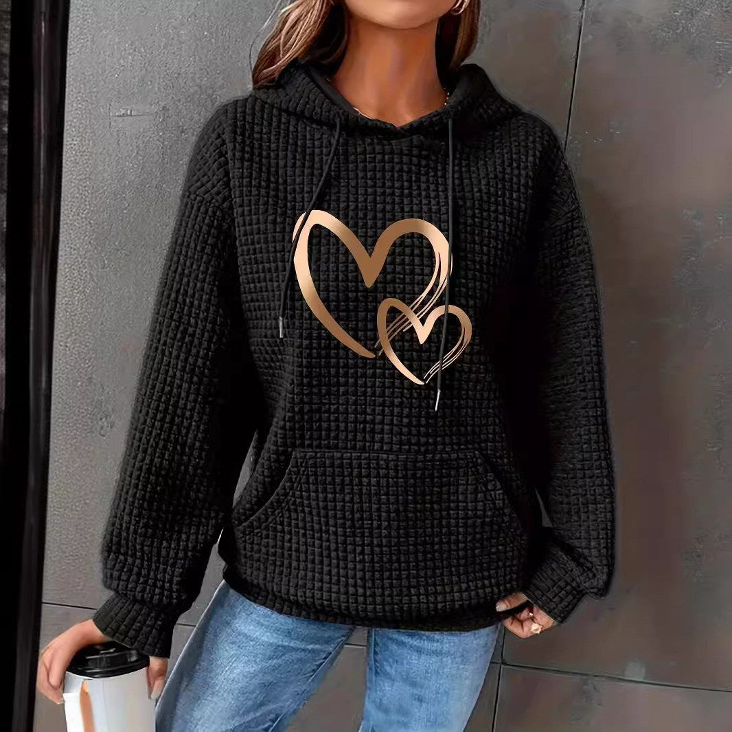 Damen Kapuzenpullover mit Waffelstruktur, Kängurutasche und Metallic-Herzprint Shop Nory