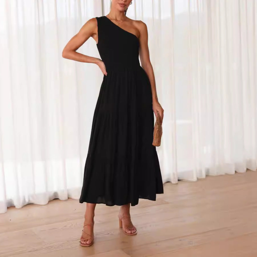Damen Elegantes One-Shoulder-Maxikleid mit fließendem Rock