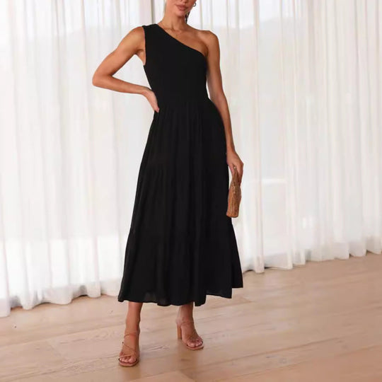 Damen Elegantes One-Shoulder-Maxikleid mit fließendem Rock