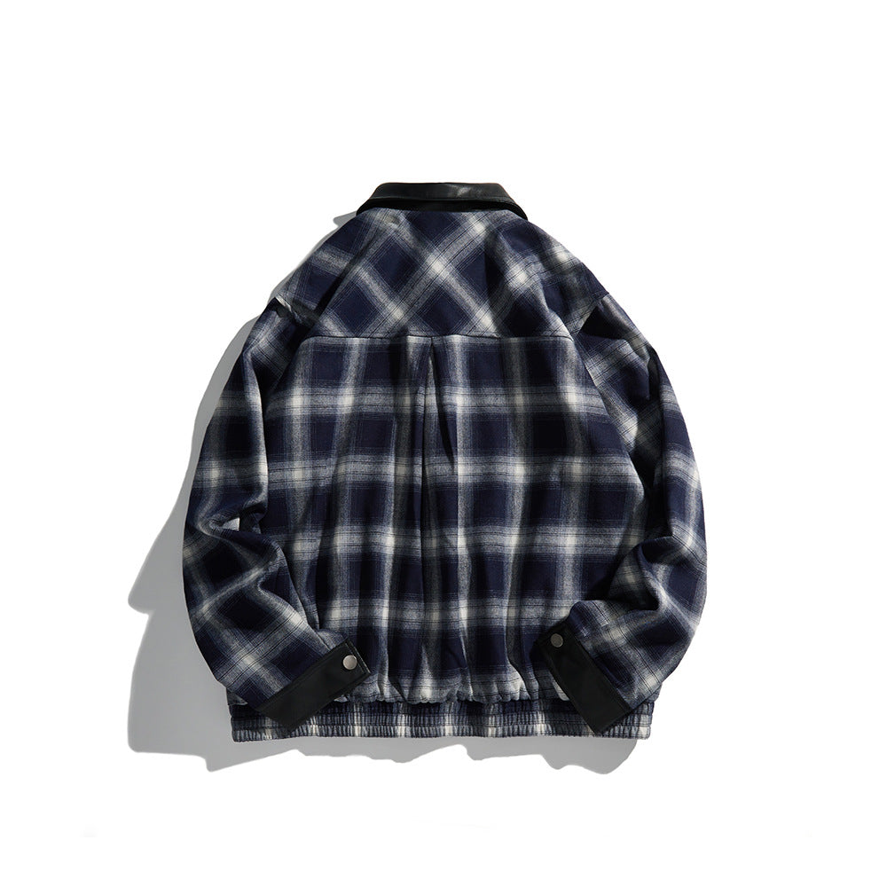 Herren Karierte Overshirt‑Jacke aus Flanell mit Kunstleder‑Details und Druckknopfleiste Shop Nory