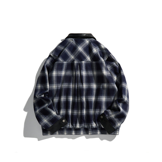 Herren Karierte Overshirt‑Jacke aus Flanell mit Kunstleder‑Details und Druckknopfleiste Shop Nory