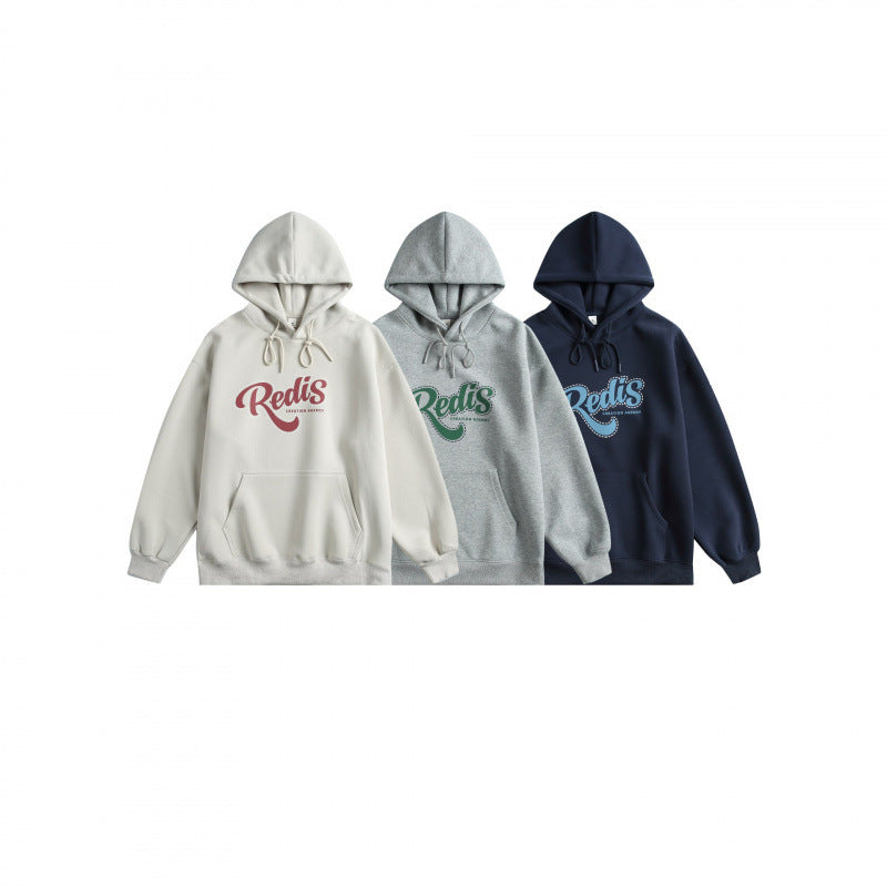 Unisex Oversize-Kapuzenpullover mit Kängurutasche, Logoprint und breitem Rippbund Shop Nory