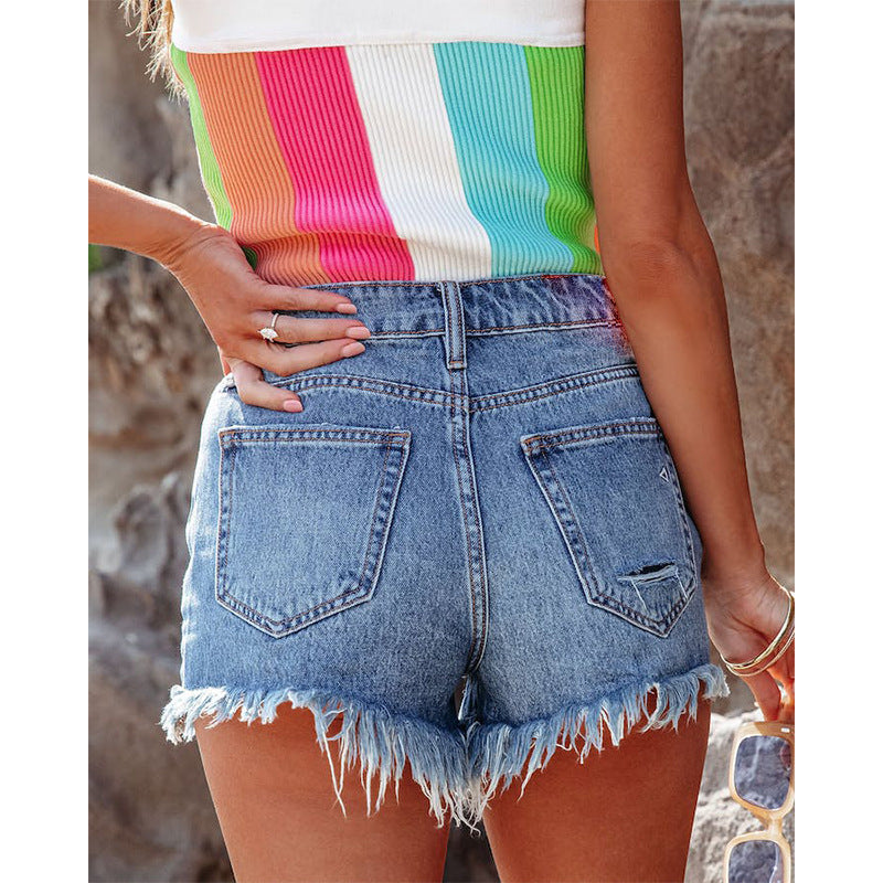 Damen Jeansshorts mit lässigem Schnitt und fransigen Säumen