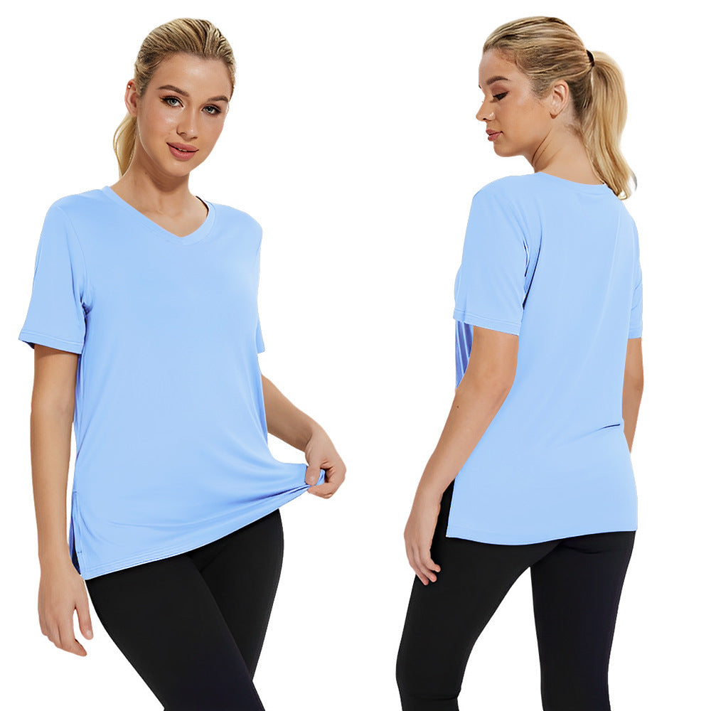 Damen Funktionales V-Ausschnitt Sportshirt mit atmungsaktiver Technologie Shopnory