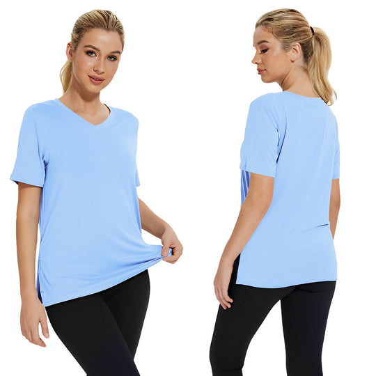Damen Funktionales V-Ausschnitt Sportshirt mit atmungsaktiver Technologie Shopnory
