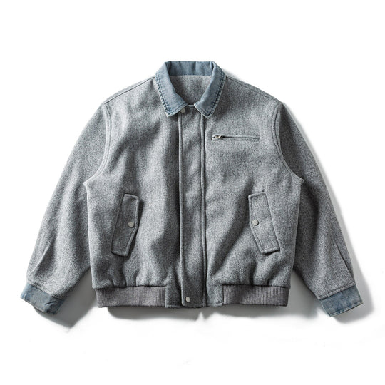 Herren Kurzer Wollmix‑Blouson im Bomberstil mit Denim‑Kragen und Pattentaschen Shop Nory