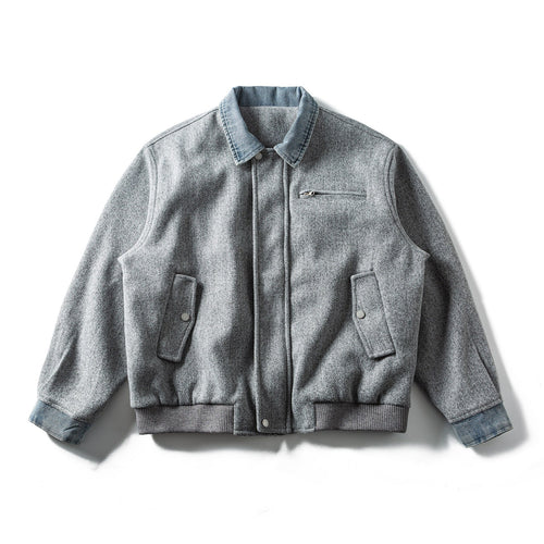 Herren Kurzer Wollmix‑Blouson im Bomberstil mit Denim‑Kragen und Pattentaschen Shop Nory