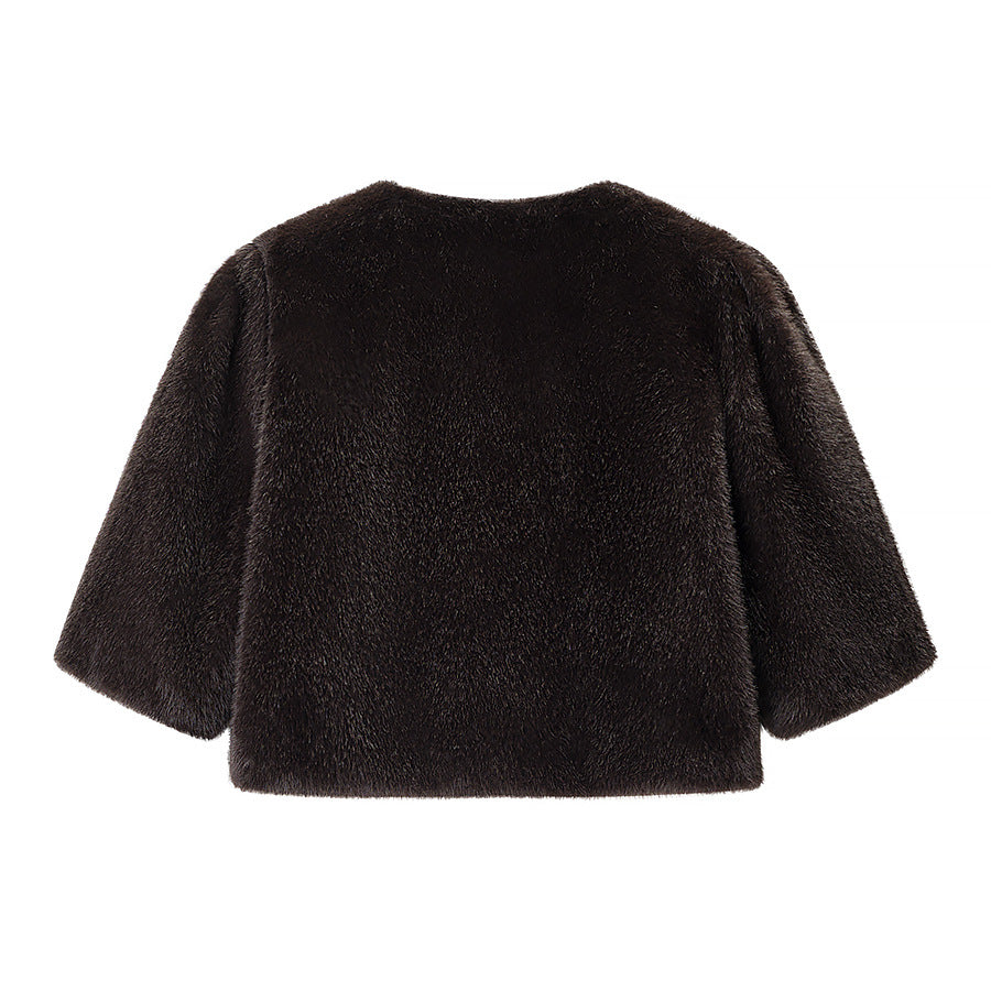 Damen Kurzgeschnittener Kunstfell-Bolero mit 3/4-Ärmeln Shop Nory