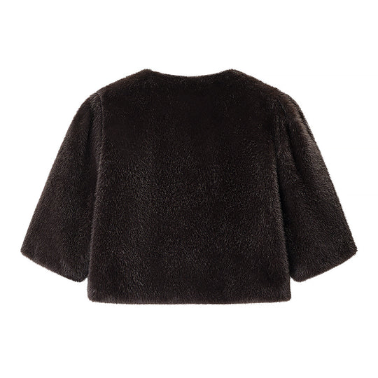 Damen Kurzgeschnittener Kunstfell-Bolero mit 3/4-Ärmeln Shop Nory