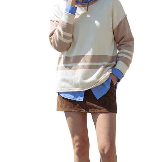 Damen Grobstrick-Pullover mit Paillettenstreifen, Oversize-Schnitt & Rundhalsausschnitt Shop Nory