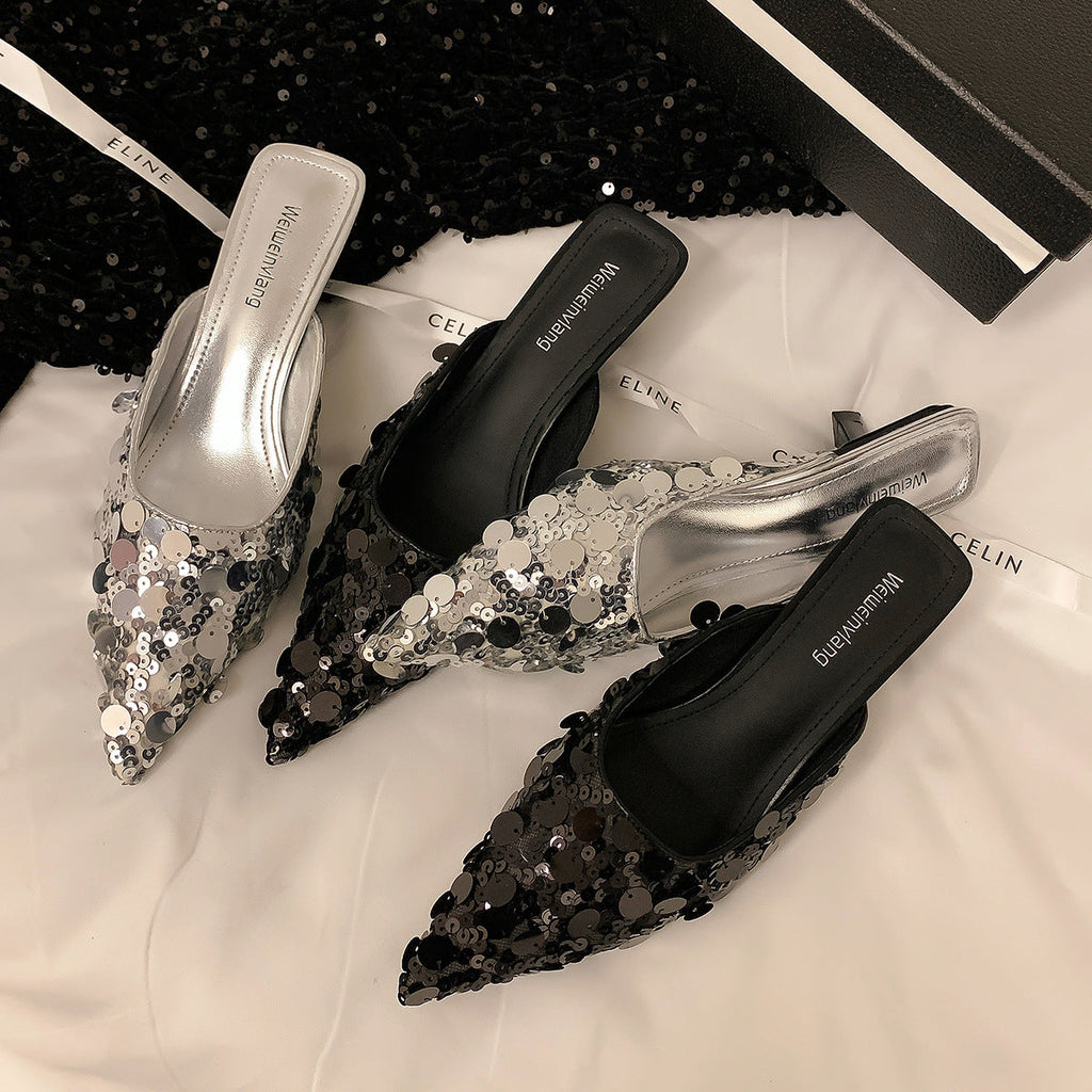 Damen glamouröse Pantolette mit glitzernden Pailletten Shopnory