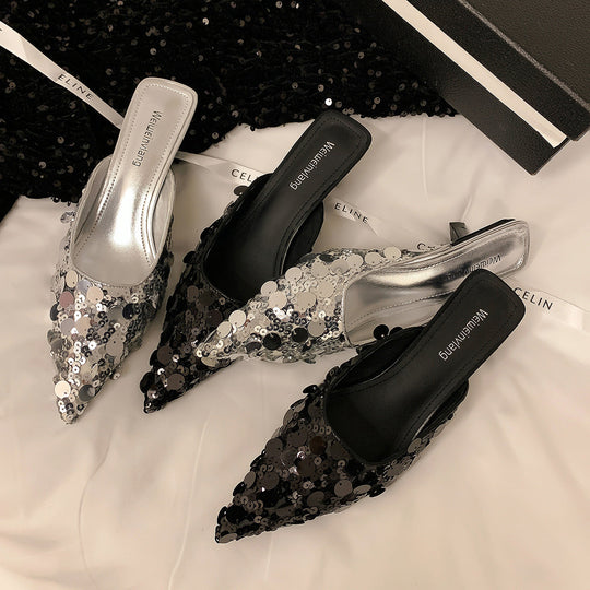 Damen glamouröse Pantolette mit glitzernden Pailletten Shopnory