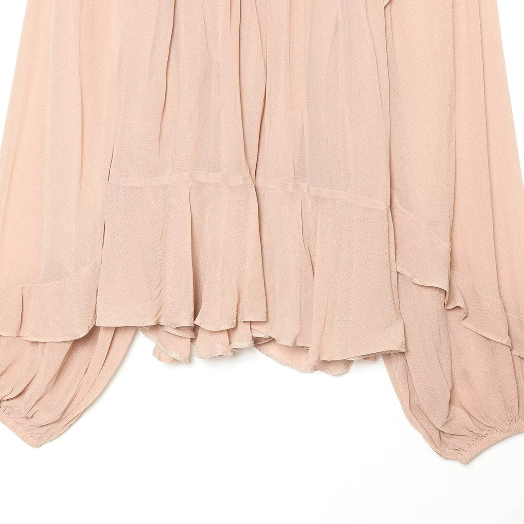 Damen Plissierte Chiffon-Bluse mit Rüschkragen und Ballonärmeln Shop Nory