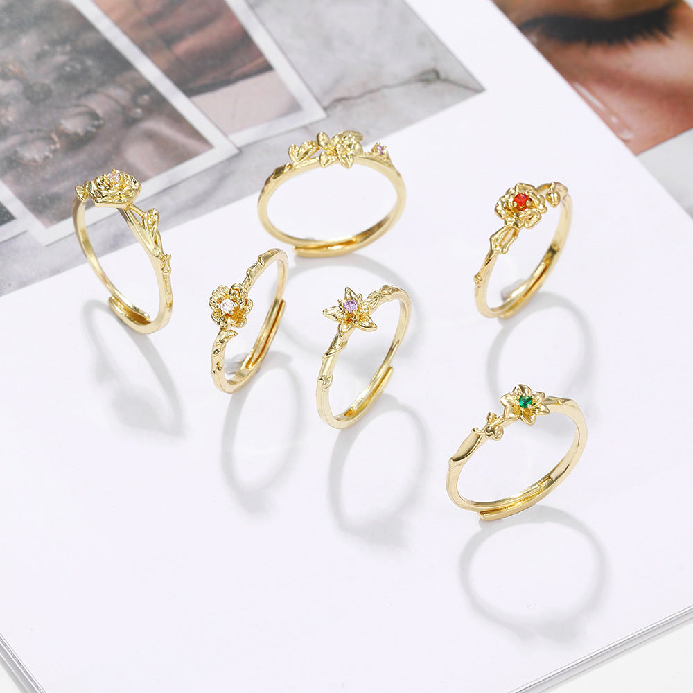 Damen Zarter Blumenring mit funkelndem Stein Shop Nory