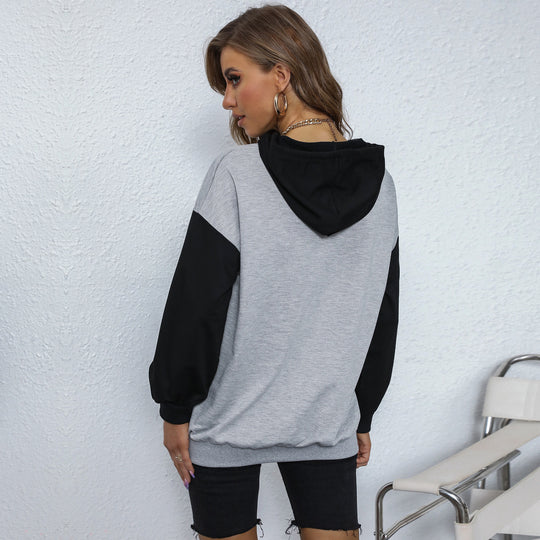Damen Oversize-Kapuzenpullover mit College-Print, Kängurutasche und Kontrastärmeln Shop Nory