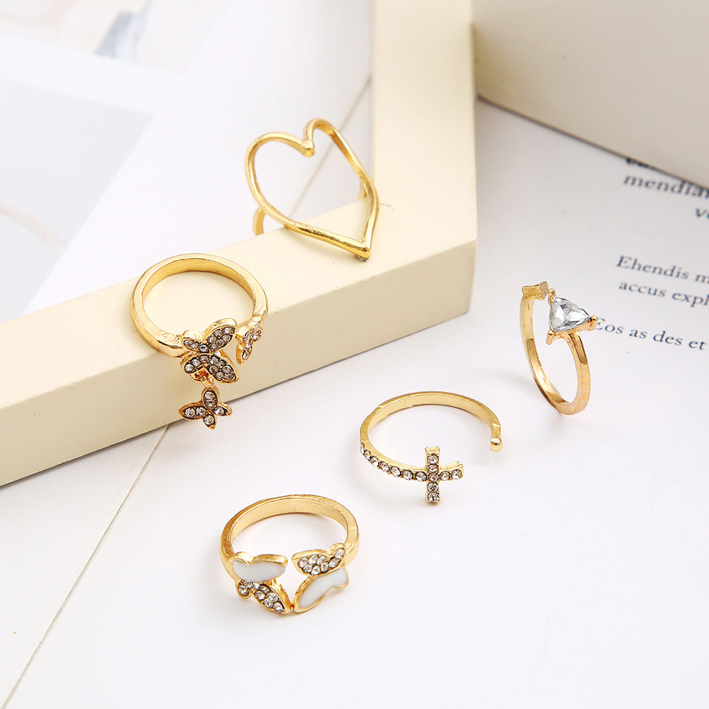 Damen Ring-Set mit funkelnden Stern- und Mondmotiven Shop Nory