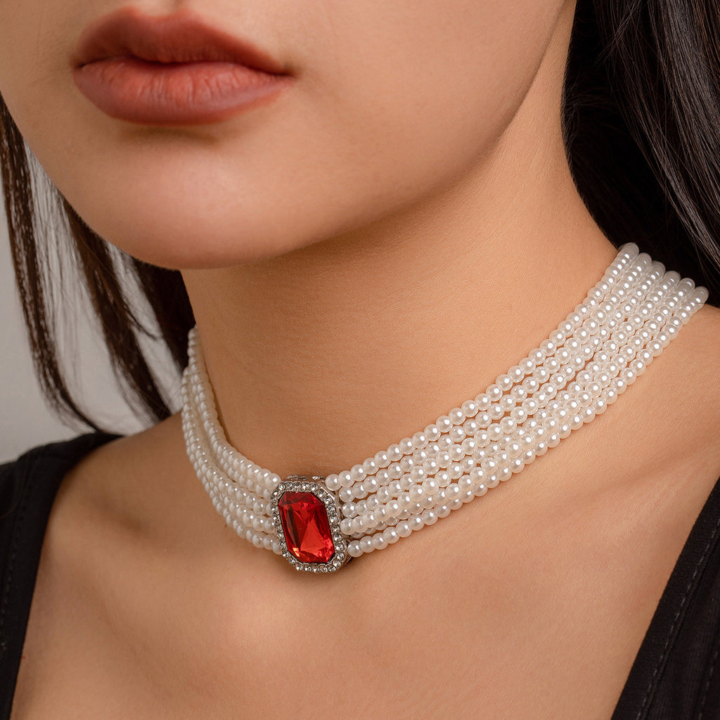 Damen Perlen-Choker mit funkelndem Anhänger Shop Nory