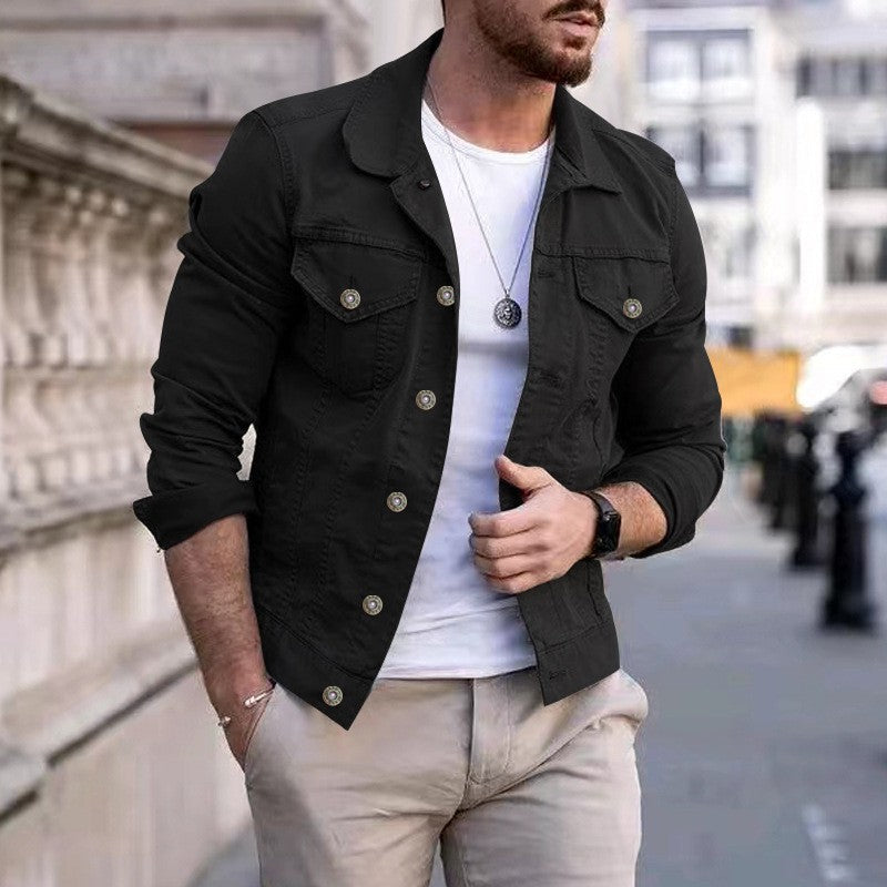 Herren nan taillierte Jeansjacke im Trucker-Stil mit Brusttaschen und Metallknöpfen Shopnory