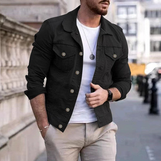 Herren nan taillierte Jeansjacke im Trucker-Stil mit Brusttaschen und Metallknöpfen Shopnory