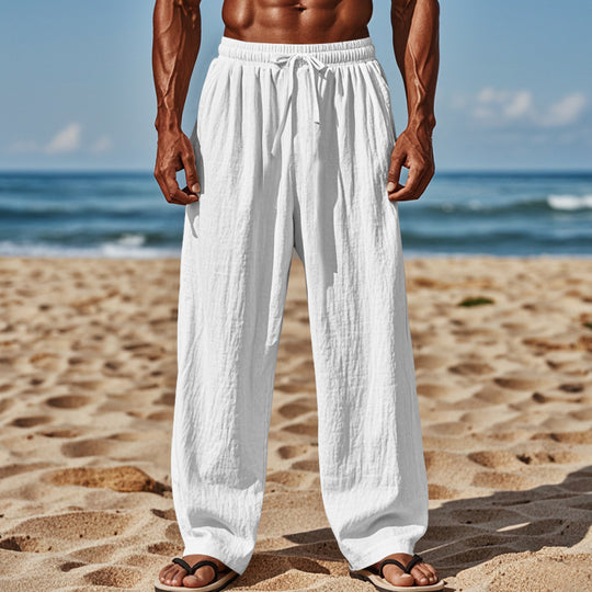 Herren Leichte Leinenhose mit weitem Schnitt, Elastikbund und Kordelzug Shop Nory
