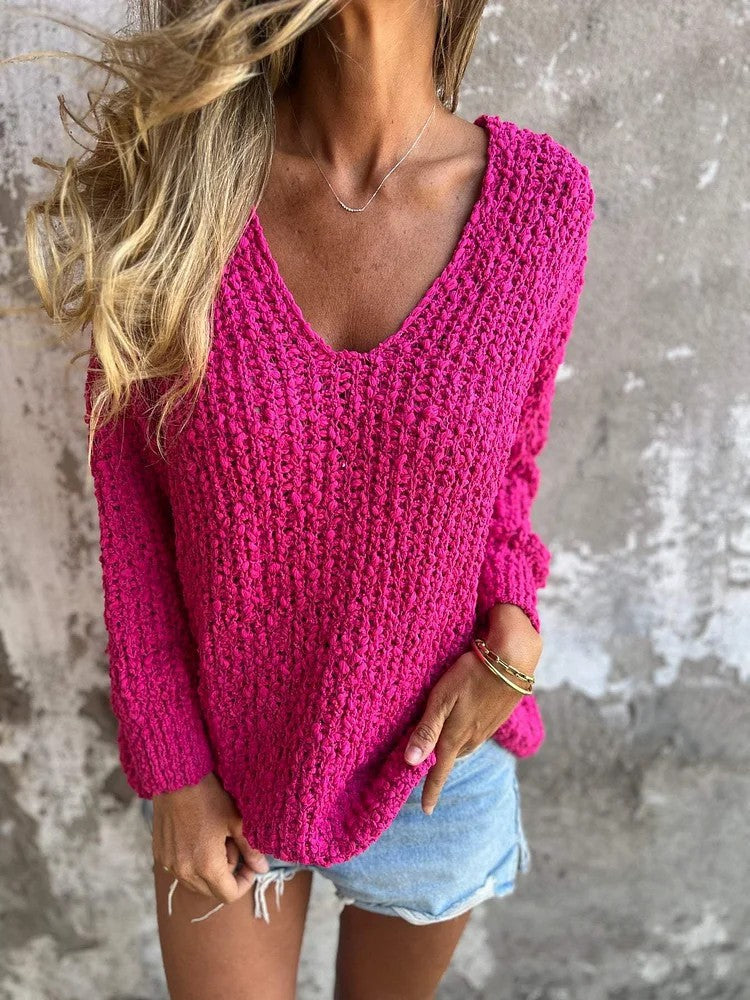 Damen Strickpullover mit V-Ausschnitt und lässigem Schnitt