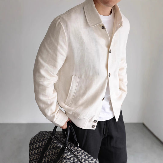 Herren Leichte Leinenjacke mit Hemdkragen und durchgehender Knopfleiste Shop Nory