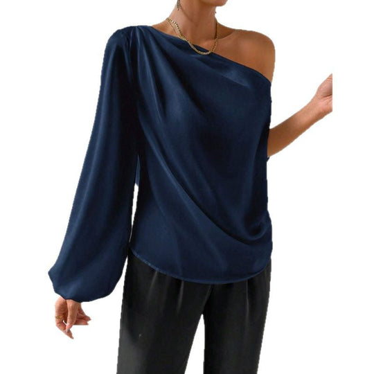 Damen elegante asymmetrische Bluse mit weiten Ärmel