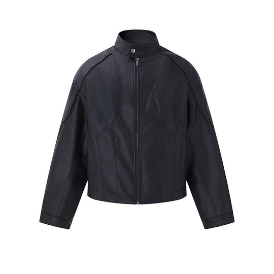 Herren Kurzboxy Mock‑Lederjacke mit geometrischer Nahtführung Shop Nory