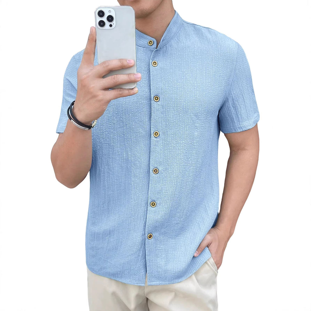 Herren nan leichtes Knitterstruktur-Überhemd mit umgeschlagenen Ärmeln entspannter Overshirt-Silhouette