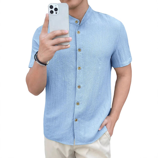 Herren nan leichtes Knitterstruktur-Überhemd mit umgeschlagenen Ärmeln entspannter Overshirt-Silhouette