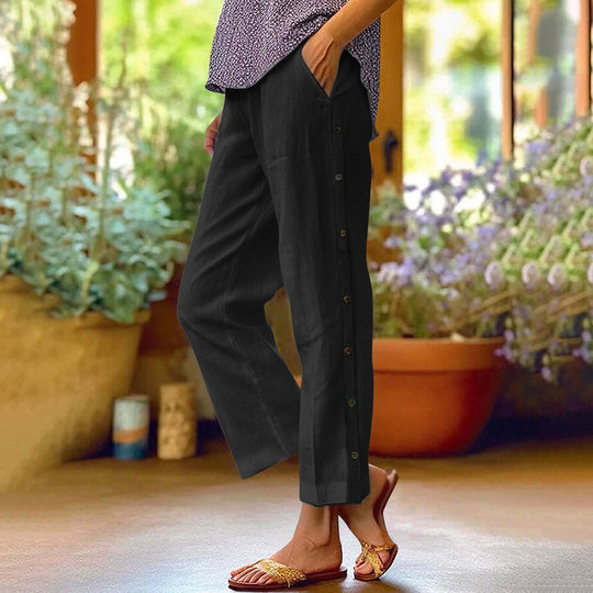 Damen Leichte Relaxed-Hose mit seitlicher Knopfleiste und Eingrifftaschen Shop Nory