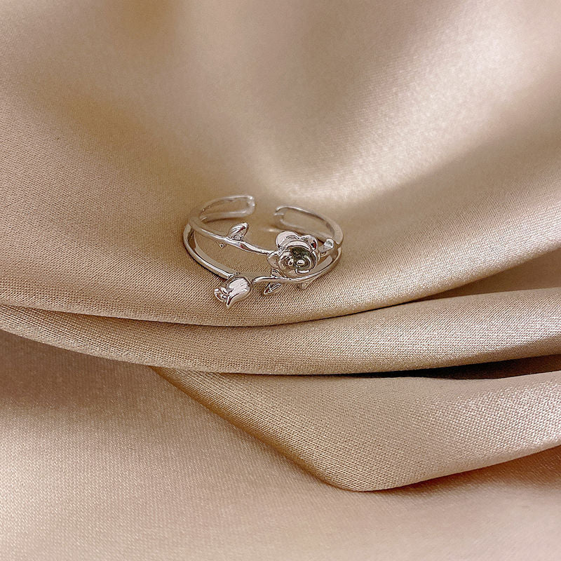 Damen Offener Ring mit kunstvollem Rosen-Design Shop Nory