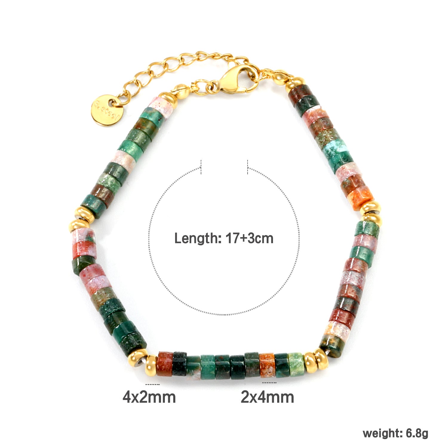 Damen Armband mit bunten Tigeraugen-Perlen und goldplattierten Akzenten Shop Nory
