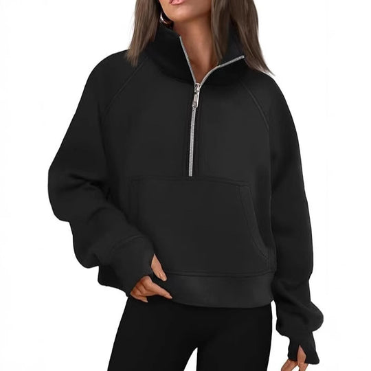 Damen nan oversized Sweatshirt mit halbem Reißverschluss Kängurutasche und Daumenlöchern Shop Nory