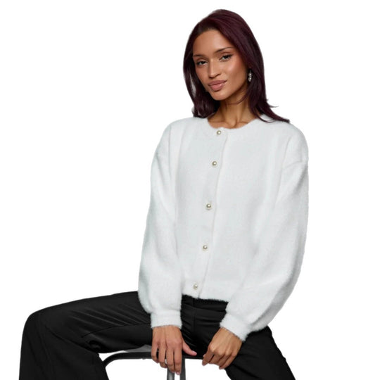 Damen Flauschiger Cardigan mit Knopfdetails Shop Nory