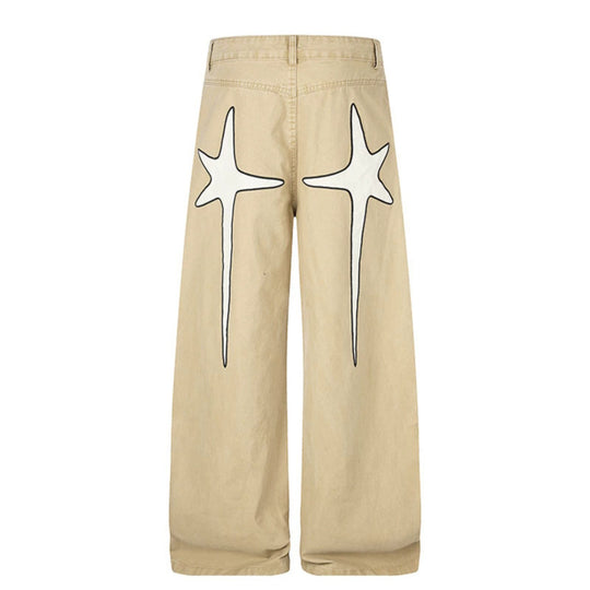 Damen Highwaist Culotte-Jeans mit weitem Bein, hoher Taille und dezenter Stern-Applikation Shop Nory