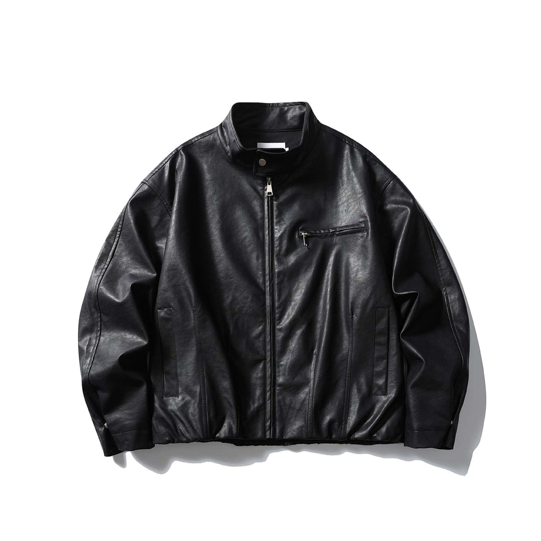Herren Lederblouson im Pilotenstil mit hohem Stehkragen und Reißverschluss-Brusttasche Shop Nory