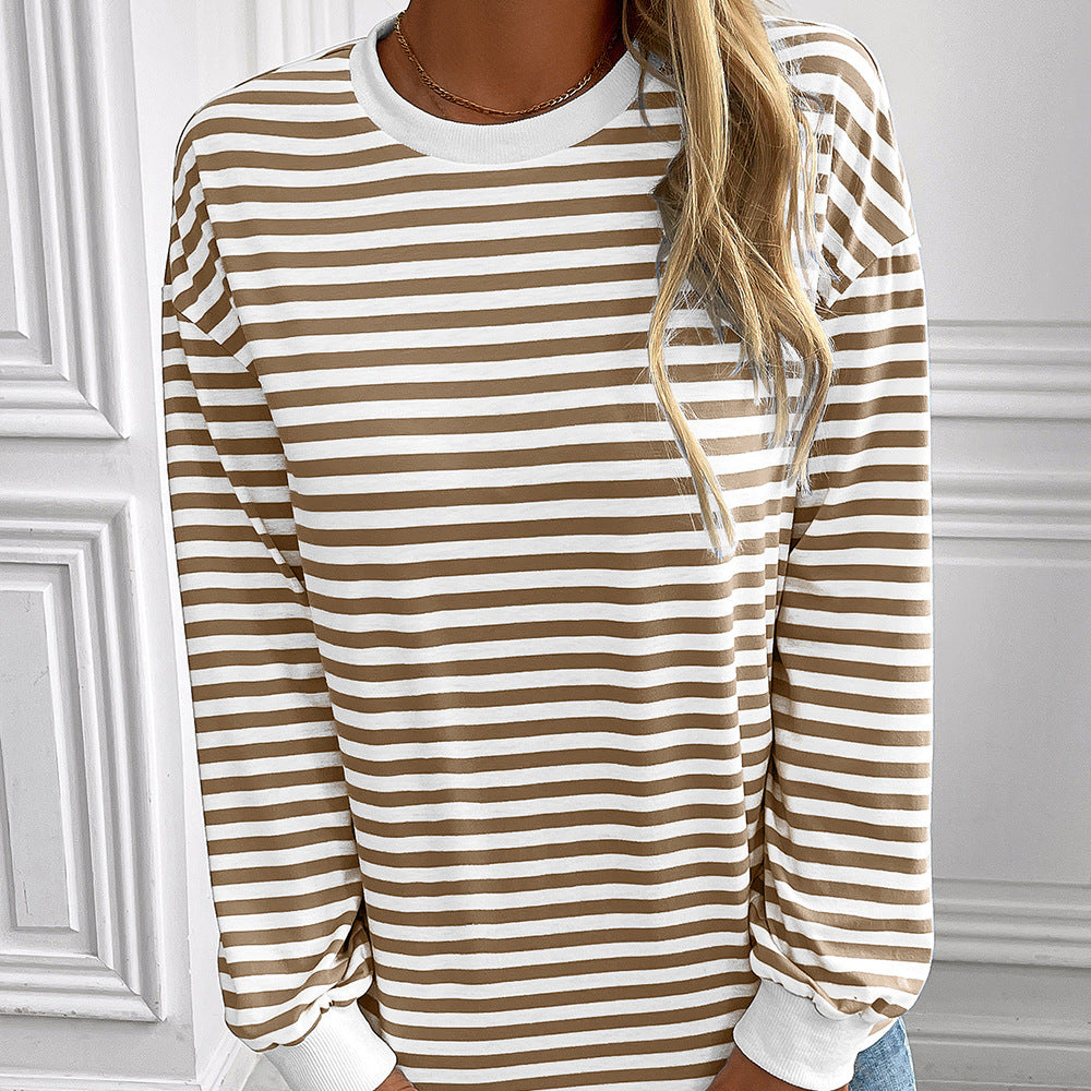 Damen gestreifter Langarm-Pullover mit lässigem Schnitt