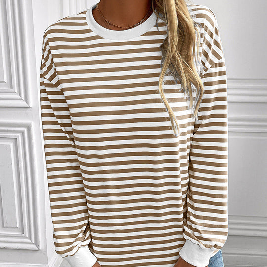 Damen gestreifter Langarm-Pullover mit lässigem Schnitt