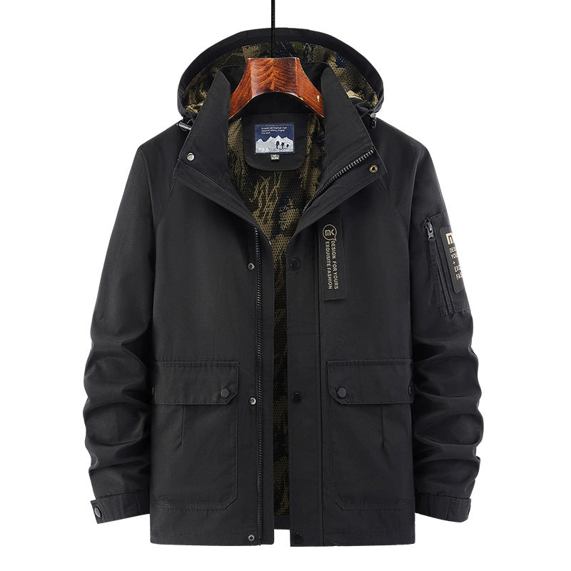 Herren Kapuzen-Fieldjacke mit Camouflage-Netzfutter und wasserabweisender Utility-Außenlage Shop Nory