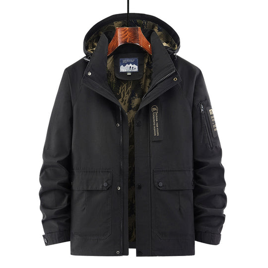 Herren Kapuzen-Fieldjacke mit Camouflage-Netzfutter und wasserabweisender Utility-Außenlage Shop Nory
