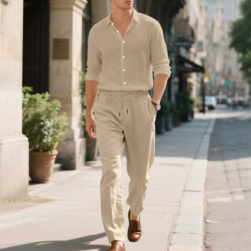 Herren lässige Leinen-Hose mit verstellbarem Kordelzug und modernem Schnitt