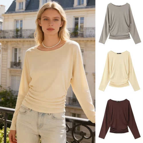 Damen Langarmshirt mit seitlicher Raffung und überschnittenen Schultern Shop Nory