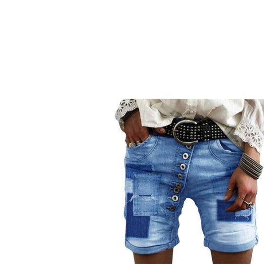 Damen Destroyed Denim-Shorts mit Knopfleiste
